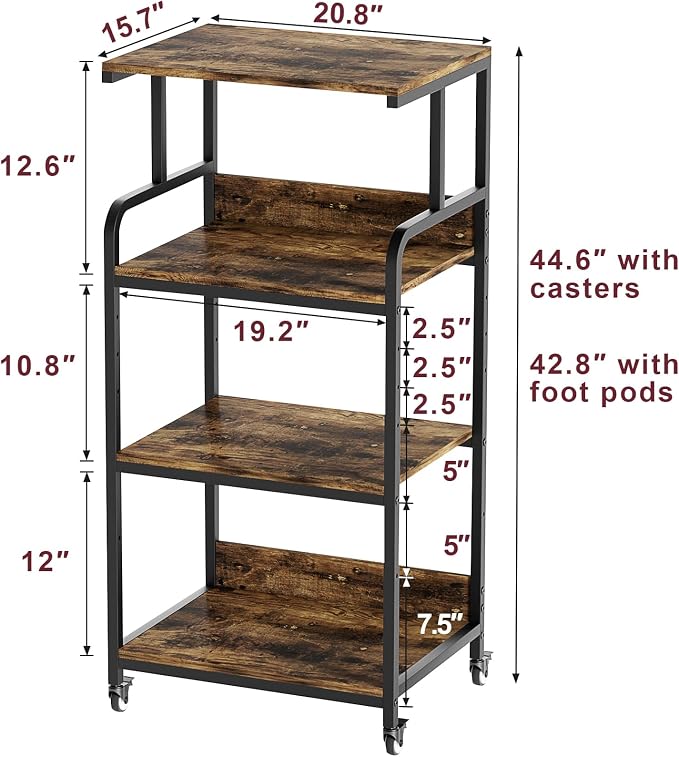 Extra Large Printer Stand with Wheels, 4-Tier Tall Printer Table, Printer and Shredder Stand with Storage Shelf for Home Office (Rustic Brown)