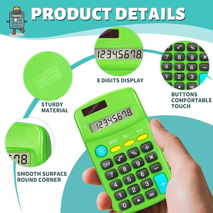 BAYSING 24 PCS Basic Calculators, Pocket-Size Mini with 8 Digit Display | Solar/Battery Dual Power - Bulk for Students, Classroom, Junior High, School, Home & Office (6 Colors)