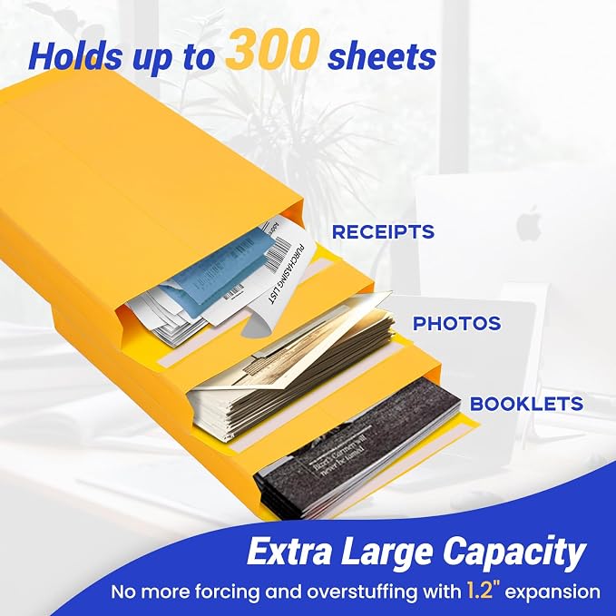 Goefun 6x9 Expanding Manilla Envelopes, 180 GSM Heavyweight Kraft | Self Seal, For Mailing, Organizing and Storing, Yellow, 25 Pack, Peel & Seal Closure