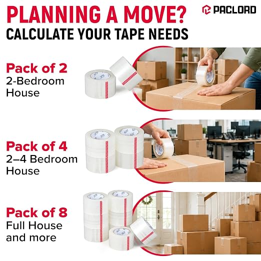 3" x 110 Yards Clear Packing Tape, Pack of 2 - Heavy-Duty 2.6 Mil Thick Carton Sealing Tape with Industrial Strength Adhesion for Packaging, Moving, or Shipping Boxes | Heavy-Duty 2.6 Mil Thick Carton Sealing Tape with Industrial Strength Adhesion for ...