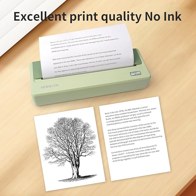 Rongta Portable Printer Wireless for Travel, 300DPI Thermal Inkless Bluetooth Mobile Printer, Support 8.5" X 11" US Letter, Compatible with Android iOS Phone & Laptops (Green)