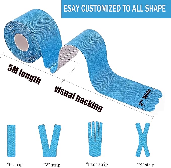 Kinesiology Tape Pro Athletic Sports (3 Rolls,60 Precut Strips) Waterproof Breathable Latex Free Tape for Ankle Wrists Knees Elastic Running Tennis Swimming Football Sports Activities Tapes(Blue)