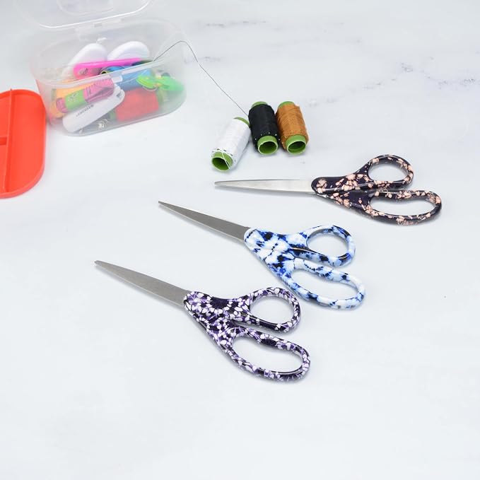 Basix by Westcott 3-Pack of 8" Fashion Scissors | Pack of Stainless Steel Scissors, Tie-Dye Printed Handles, Back to School Supplies, Craft, Students & Adult Office Supplies