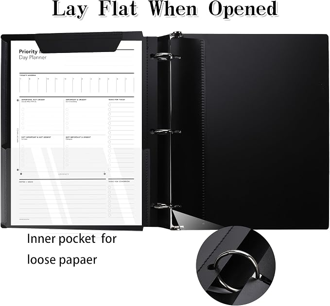 LETVPVOW 2 Pcs 360° Pivotable 3 Ring Binder, Soft 1 inch Binders 3 Ring, Flexible Thin Soft Three Ring Binder Fits 8.5" x 11", for Home, School and Office-Black