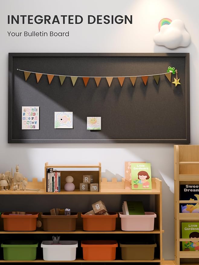 Fluxynara 47.2" x 23.6" Felt Frame Bulletin Board, Black | Cork Board Alternative with 36 Removable Adhesive Tabs, Foldable Pin Board for Wall, Home, Office, Classroom & Dorm