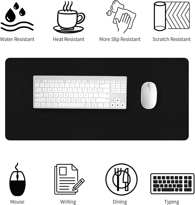 Bloss Leather Desk Pad and Keyboard Wrist Rest, Non-Slip Large Mouse Pad + Keyboard Pad + Mouse Wrist Support, Desk Mat Protector for Office, Home(27.6" x 13.8", Black)