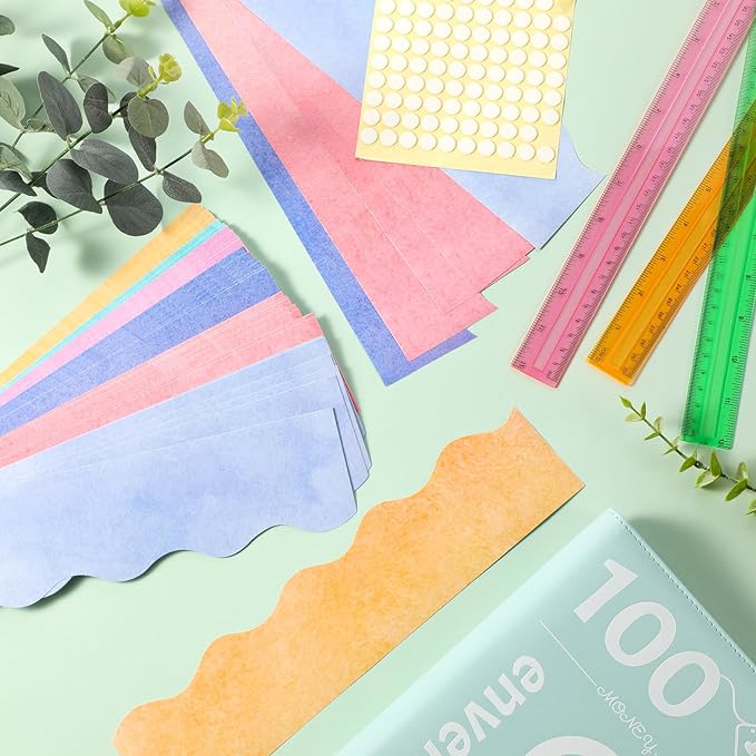 Containlol 236ft Watercolor Bulletin Board Decoration, Spring Classroom Bulletin Board Borders, Soft Scalloped Trim for Valentine School Office Poster Chalkboard Whiteboard Wall Decor
