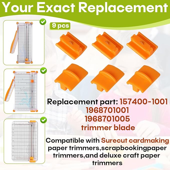 9-Pack 157400-1001 Titanium TripleTrack Blades Replacement for Fiskars SureCut & Precision Paper Trimmer | Compatible with Style, 12" Portable Craft Paper Cutter (Relace Model 196870-1005)