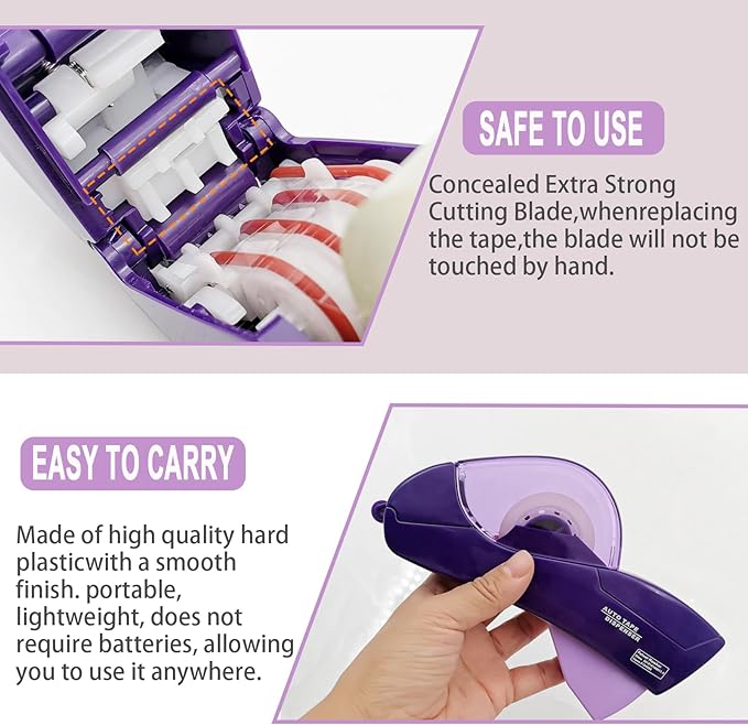 Automatic Tape Dispenser for Wrapping Gifts, Handheld Packaging Tape Dispenser Gun with Cutter, Dispensers for Adhesive Tapes-Purple