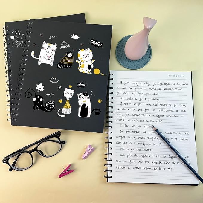 Lined Spiral Notebook B5 Black Journal 7.48'' X 10.18''-4 Pack 7mm College Ruled Hardcover Notebooks 160 Pages 100GSM Thick Paper for Note Taking School Office Supplies