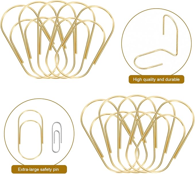 20 Pcs Jumbo Paper Clips 2 Inch (50mm), Large Gold Paperclips, Non-Skid Smooth Steel Wire, Oversized Wide Clips for Office School Planner Bookmarks