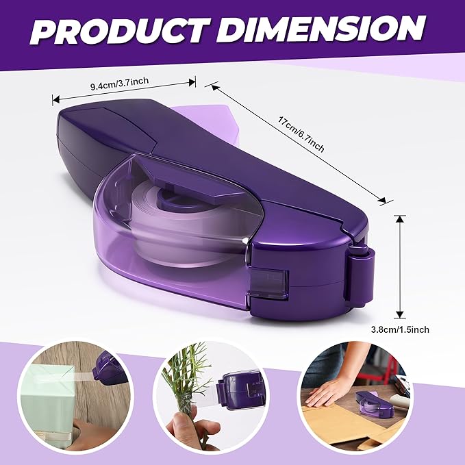 Saillong 2 Pack Automatic Tape Dispenser, All Inclusive Handheld Packaging Tape Dispenser Gun for Gift Wrapping, DIY Projects, Easy to Cut & Safe, Purple