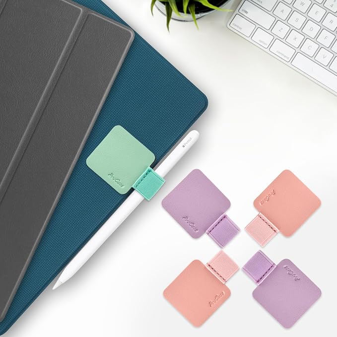 ProCase (5 Pack Pen Loop Holder for Notebooks Journals Planners Tablet Case, Self Adhesive Leather Pencil Holder with Elastic Loop for Pens, Apple Pencil, Stylus Pen -Pink/Purple/Mint