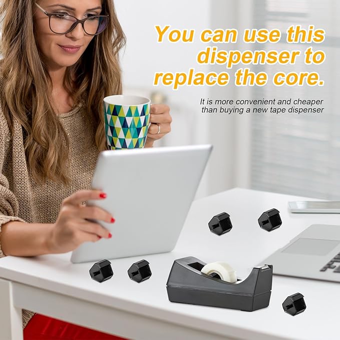 12pcs Tape Dispenser Core, Plastic Tape Dispenser Replacement Core Transparent Tape Dispenser Roll Insert Tape Dispenser Parts for Office Home School Supplies