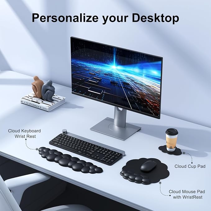 MOKURU Cloud Mouse Pad with Wrist Rest, Cloud Keyboard Wrist Rest, Mouse Pad Wrist Support, Ergonomic Keyboard Mouse Wrist Support (Black)