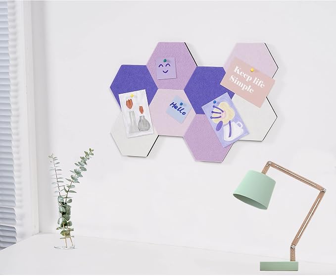8Pcs Hexagon Felt Cork Board Tiles Self Adhesive Bulletin Board, Pin Board for Wall Decor Memos Photos Display (Set F)