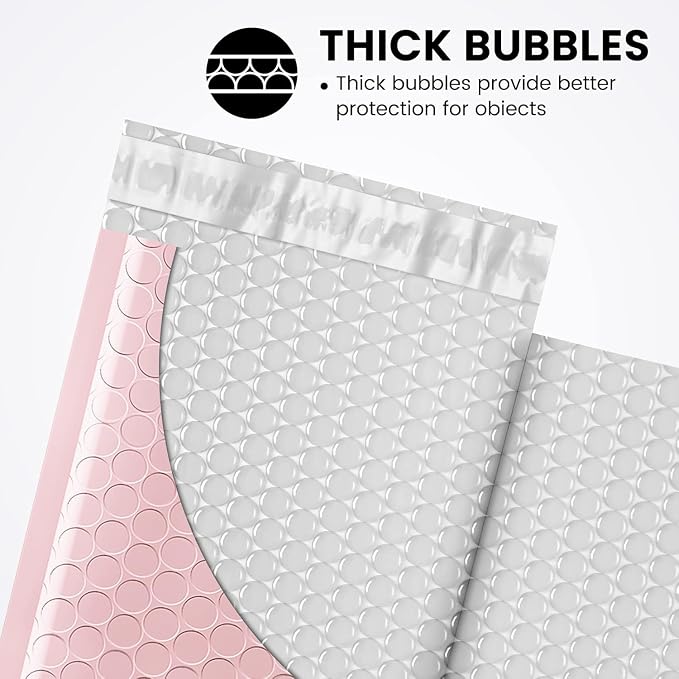 Fuxury Bubble Mailers 4x8" Light Pink 200 Pack Padded Envelopes Usable 4x7" | Thick Mailing Envelopes Bubble Opaque Padded Mailers Shipping Bags for Mailing Jewelry Makeup Trading Card Small Business#000