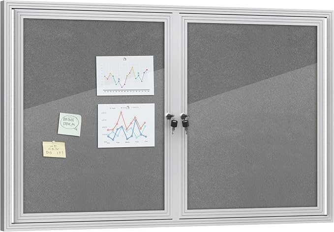 Mifuro 48"x30" Enclosed Bulletin Board, Outdoor Lockable Weather-Resistant Aluminum Cork Noticeboard for School & Office, Silver Frame w/Grey Flet