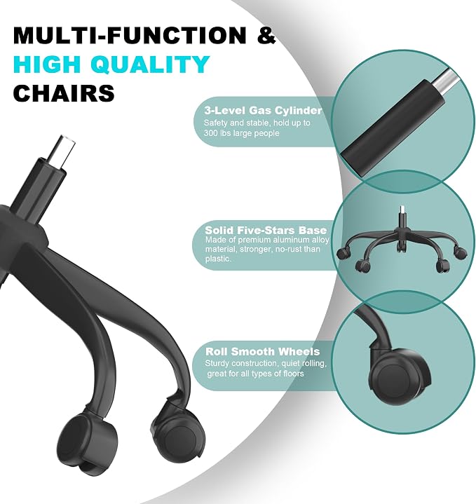 Mimoglad Office Chair, High Back Ergonomic Desk Chair with Adjustable Lumbar Support and Headrest, with flip-up Armrests for Guitar Playing, 5 Years Warranty (Modern, Black(Black Frame))