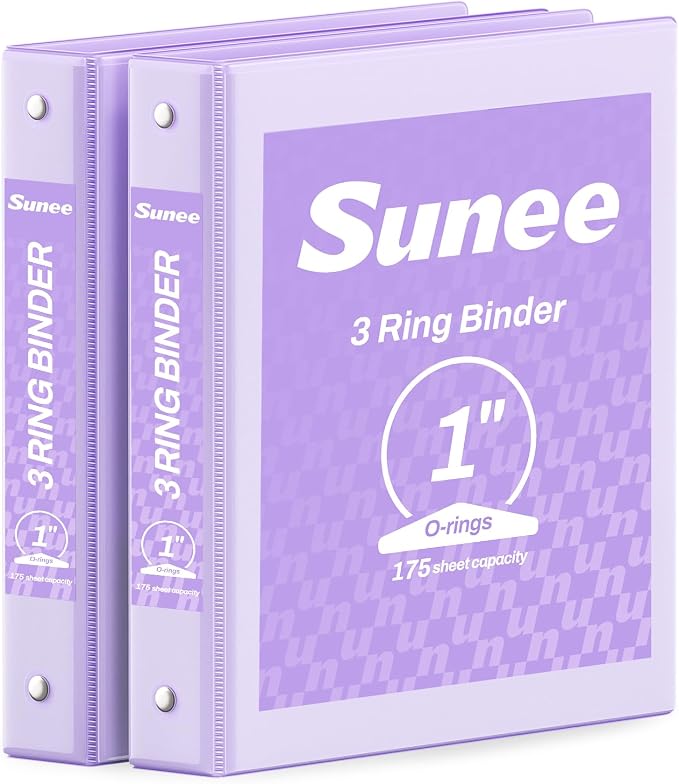 SUNEE 3 Ring Binder 1 Inch 2 Pack, Clear View Binder Three Ring PVC-Free (Fit 8.5x11 Inches) for School or Office Supplies, Purple
