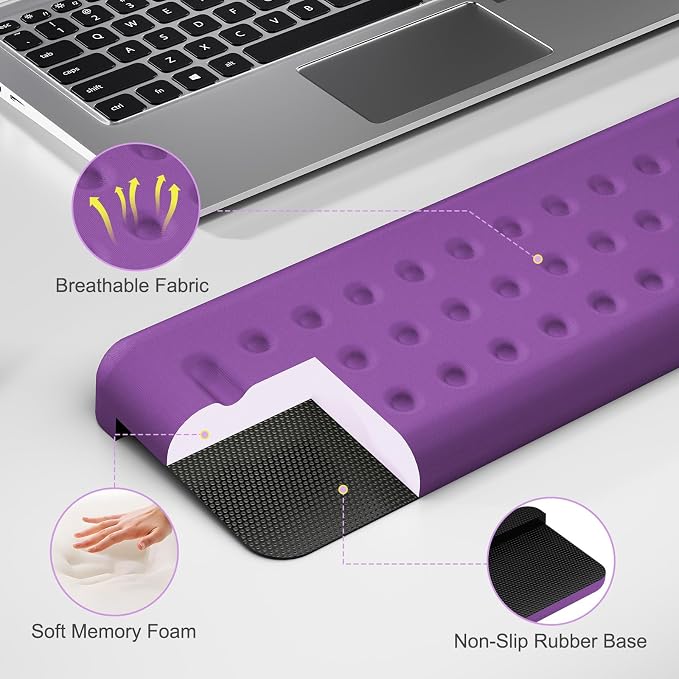 Leolee L-Shaped Desk Long Wrist Rest Elbow 60CM, Purple Arm Rest for Desk | Memory Foam, Non-Slip Base, Ergonomic Desk Edge Cushion, Wrist Support for Computer Keyboard, Typing, Office, Home