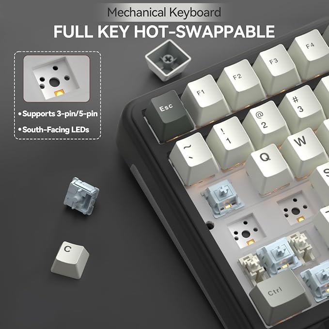 SOLAKAKA A99 Pro Wireless Mechanical Keyboard with LCD Screen & Metal Knob, 2.4GHz/BT5.0/USB-C, RGB Backlit Gaming Keyboard, Hot Swappable, Creamy Keyboard with Gasket Structure, for Win/Mac