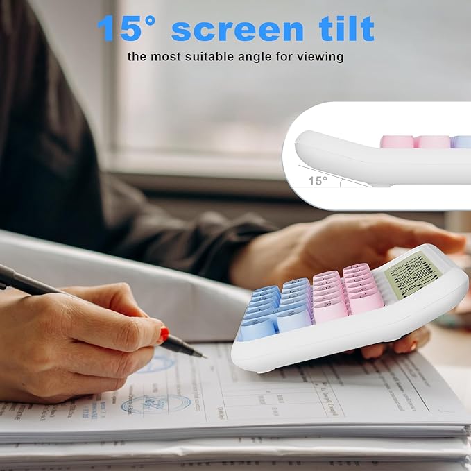 DECKLIT Battery Desk Calculator - 12 Digit Extra Large 5-Inch LCD Display, Big Buttons Easy to Press, 15Tilt Screen for Kids (Colourful)