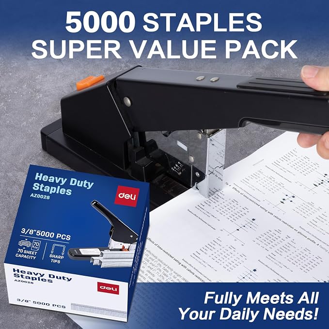 Deli Staples, Heavy Duty Staples for Heavy Duty Staplers, 3/8'' Length | 70 Sheet Capacity, 100/Strip, 5000/Box