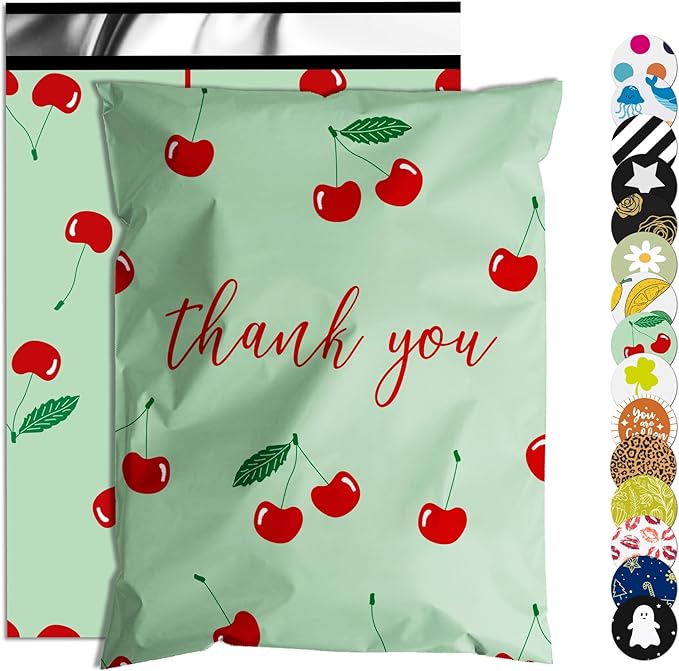 Thank You Poly Mailer 12x15.5 Inch 50 Pcs, Waterproof and Tear-Resistant Shipping Bags for Clothing, Strong Mailing Bags with Self-Seal, Cute Packaging Bags for Small Business - Cherry