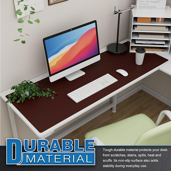 K KNODEL Extra Large Desk Mat, Leather Mouse Pad (47.2"x17", Dark Brown) | Desk Pad, Keyboard Pad, Computer and Laptop Mat, Desktop Protector and Cover, Writing Pad and Blotter for Home Office