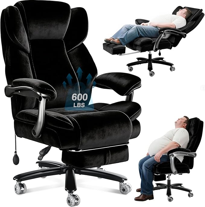 600lbs Big and Tall Office Chair for Heavy People,Heavy Duty Comfy Executive Office Desk Chair with Adjustable Lumbar Support,High Back Reclining Fabric Computer Chair
