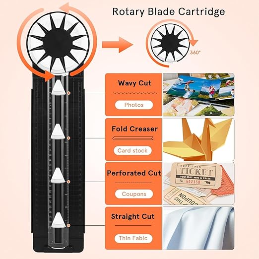 Paper Craft Edge Cutter, 12 in 1 Paper Cutter, Rolling Paper Cutter with 12 Cutting Types, Multifunctional Paper Cutter Machine with Measurements for Scrapbooking (BLK)