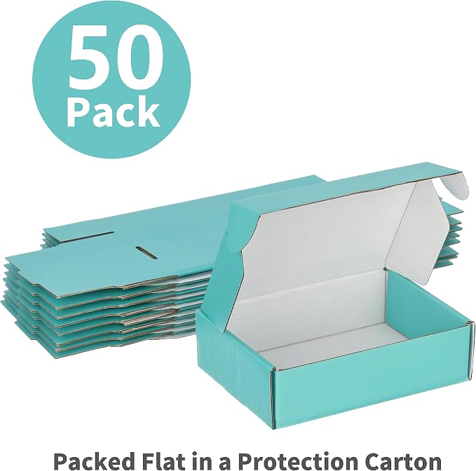 50 Pack 7x5x2 inches Shipping Boxes Teal, Corrugated Small Cardboard Boxes Mailers for Mailing Packing
