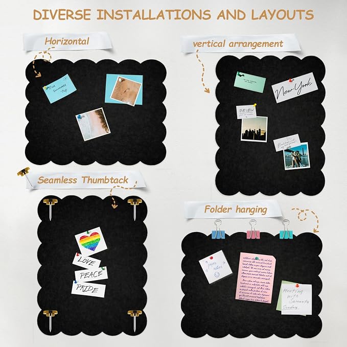 Felt Bulletin Board 36" x 24" Cork Board Alternative,Decorative Felt Pin Board Foldable Cork Boards for Walls Self-Adhesive Cork Board for Home Office Classroom Pin Board (Black)