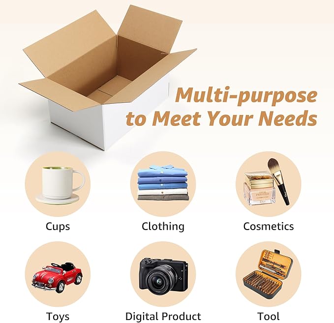 EXYGLO 15 Pack 12x8x6 Shipping Boxes for Small Business, White Corrugated Cardboard Small Box for Packaging, Moving, Mailing, and Storing