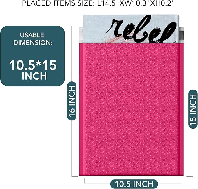 Metronic Bubble Mailers 10.5x16 250 Pack Large Pink Bubble Mailers Waterproof Thick Padded Envelopes for Packaging, Makeup, Gift, Mailing, Shipping, Small Items Supplies