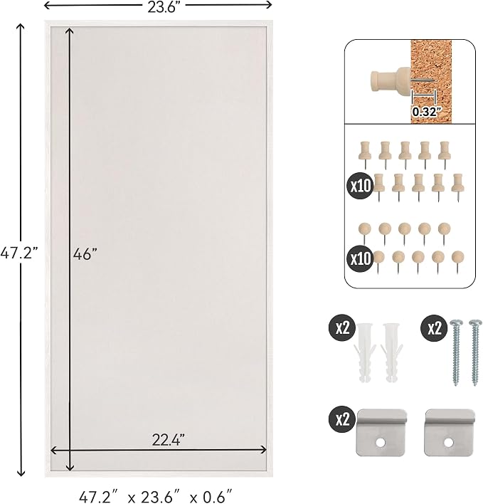 SELEAD Double-Sided Linen and Cork Bulletin Board (48"x24", Oatmeal White) | 2-in-1 Fabric Linen & Cork Pin Board, White Wood Frame Wall Decor Photo Display Vision Board for Home Family, Office, Kitchen