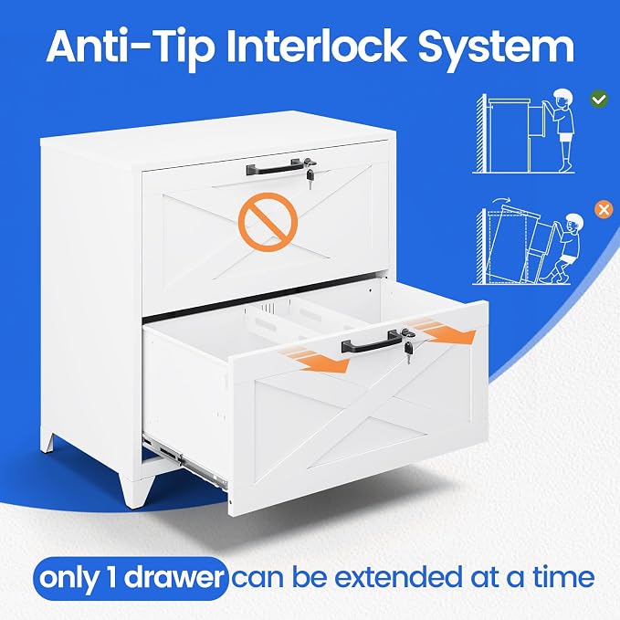 MIIIKO 2 Drawer File Cabinet with Lock,Metal Lateral Filing Storage Cabinets for Home Office,Files Folders Letter/Legal/A4 Size