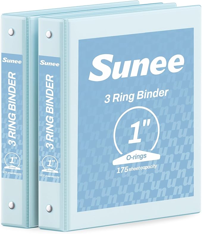 SUNEE 3 Ring Binder 1 Inch 2 Pack, Clear View Binder Three Ring PVC-Free (Fit 8.5x11 Inches) for School or Office Supplies, Blue