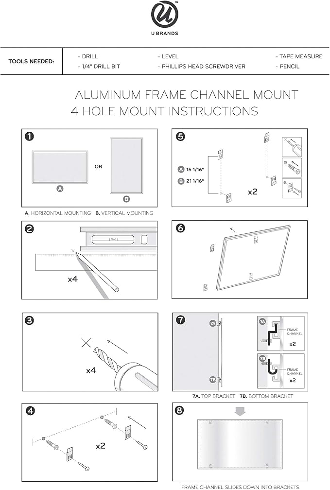 U Brands Dry Erase Board White Board, 24"x18", Silver Aluminum Frame, Melamine Surface