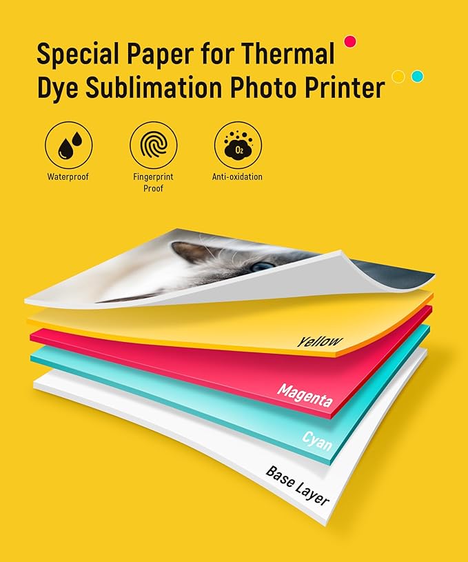 Liene Amber M100/M200/M110/M210 4x6" Photo Printer 80 Sheets Photo Paper & 2 Ink Cartridges Refill, Dye Sublimation, Only for Liene DHP512/DHP513/DHP514/DHP515 Printer, for Display, Framing, Scrapbook