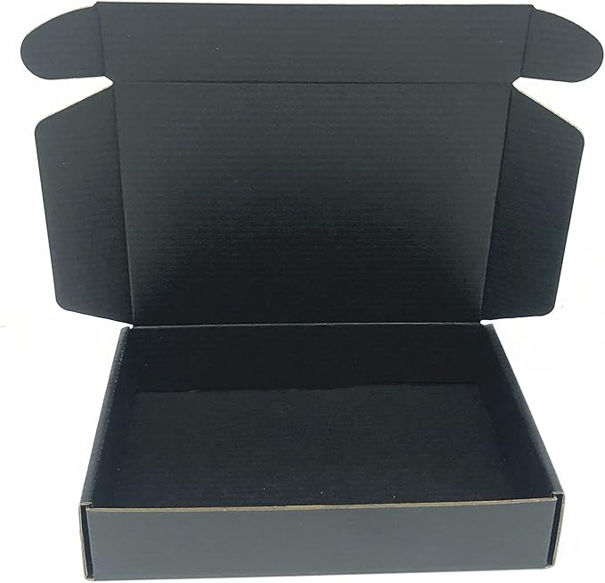 Black Cardboard Shipping Box Mailers 8 x 5.5 x 1.6 Inch Corrugated Packaging Storage Boxes 10 Pack (Inside Size: 7.4 x 5.3 x 1.45)