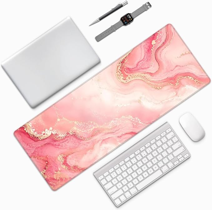 Pink Gold Marble Mouse Pad XL Large Mousepad Non Slip Rubber Base Desk Mat for Laptop Computer Gaming 31.5" X 12"