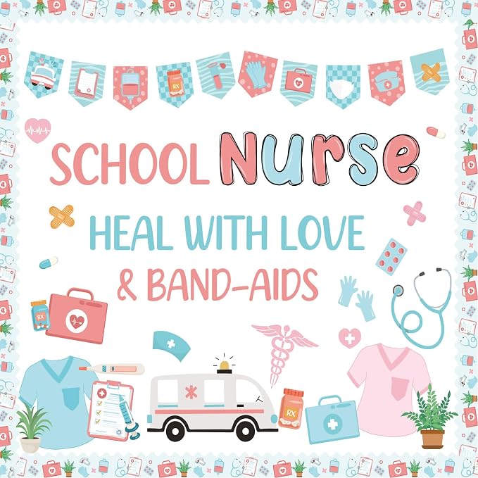 Wxiben School Nurse Classroom Decorations - Healthcare Workers Nurses Bulletin Board Decorations, Health Medical Cutouts Sets for Students, Back to Nursing School Office Hospital Chalkboard Wall Décor