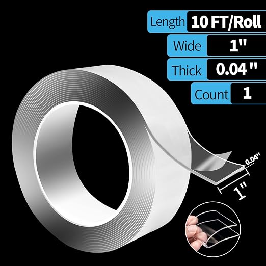 Art3d Traceless Double-Sided Foam Tape, 1/24" x 1" x 10', 1 Roll, Crystal | Strong Adhesion, Removable, Reusable, Waterproof, Residue-Free, Damage-Free, for Home, Office, Suitable for Renters, DIYers