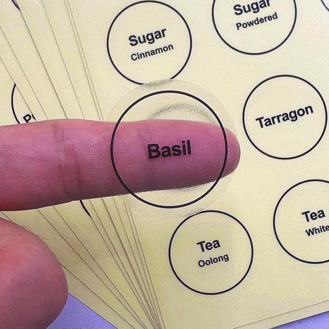 Spice Labels, 432Pcs Spice Labels Stickers 1.4in Waterproof Adhesive Round Preprinted Spice with Blank Label Black Tear Resistant Sticker for Kitchen Jars Caps Food Containers Organizers