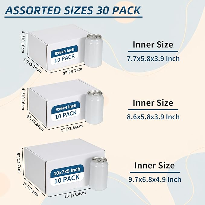 ZBEIVAN White Small Shipping Boxes, 30 Packs Cardboard Mailer Boxes for Packaging Small Business with Lids (10x7x5, 9x6x4, 8x6x4)