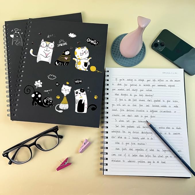 Lined Spiral Notebook 8.5"x11" Black Hardcover Journal 100GSM | A4 large size,4 pack,160 pages,100gsm thick paper no ink bleed,7mm college ruled, for Note Taking School Office Supplies
