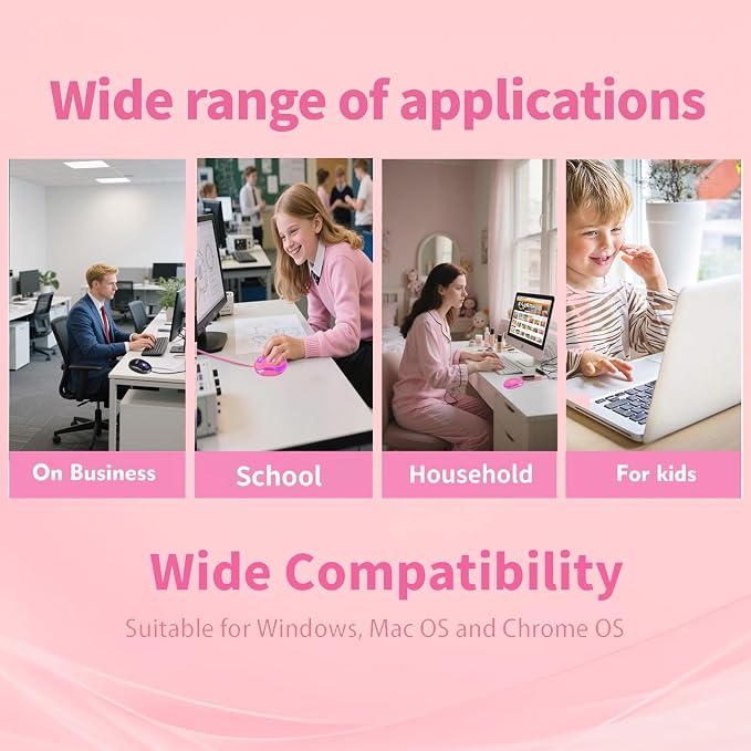 SOON GO Pink Mouse,Computer Mouse,with 1.5m Pink USB Cable - Compatible with Windows, Linux, Mac, Laptop, PC & Desktop - Ideal for Office, Home, Business, School, Kids & Women