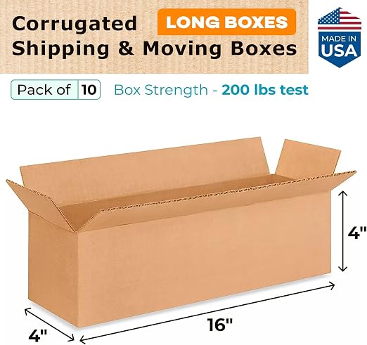 Long Moving & Shipping Boxes 16x4x4 inches (10-Pack) - Extra Strength 200 lb vs Regular - Corrugated Moving Boxes for USPS/UPS&FEDEX - Box for Packaging Moving - Packing Box by IDL Packaging | Extra Strength 200 lb vs Regular - Corrugated Moving Boxes ...